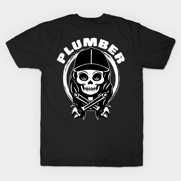 Female Plumber Skull and Wrench White Logo by Nuletto